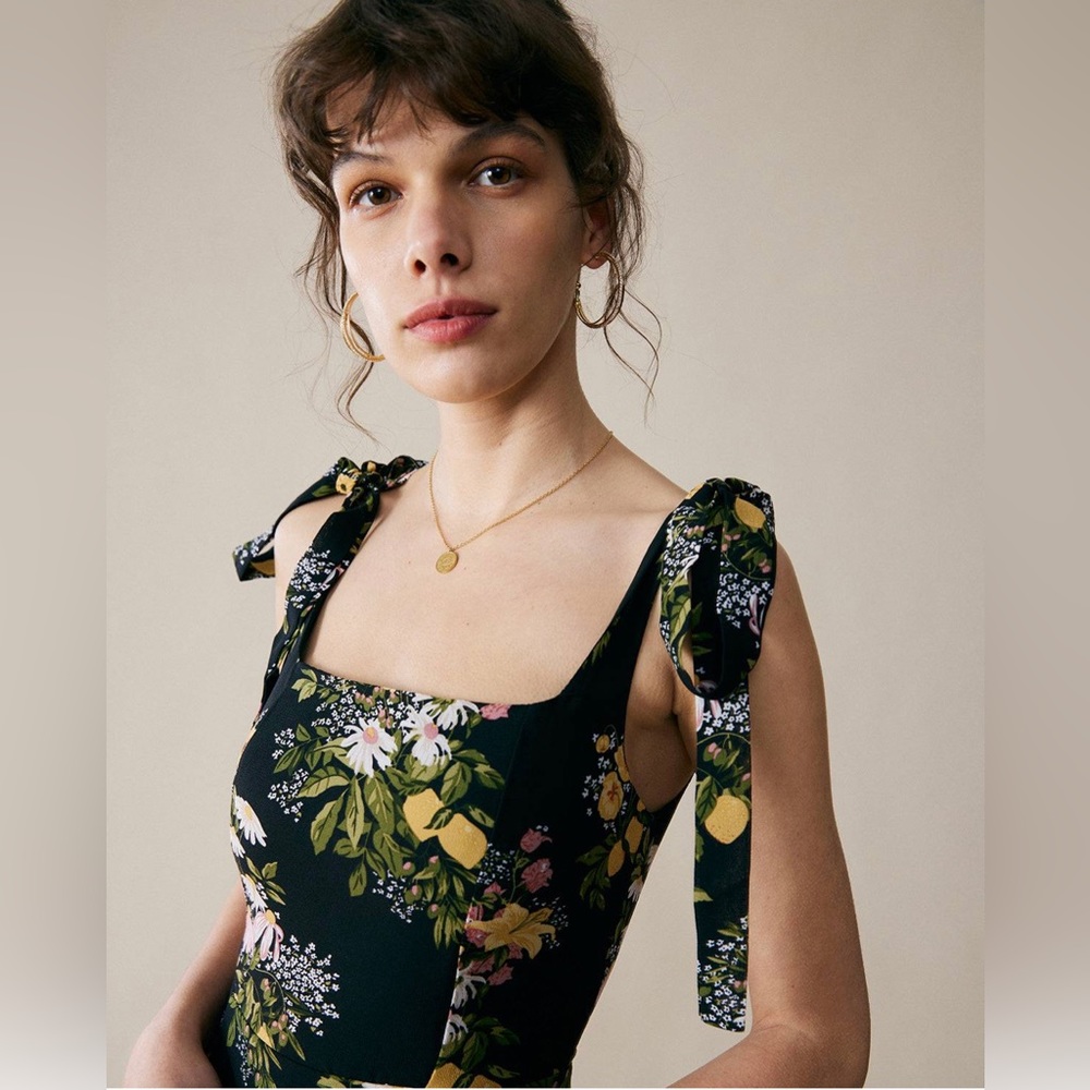 SOLD RIHOAS Black Floral Midi Dress - Picture 3 of 9